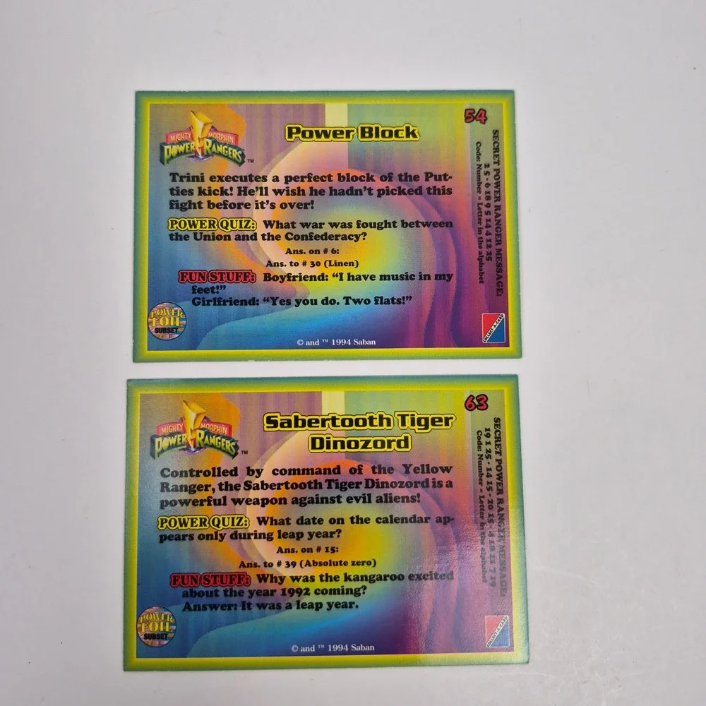 1994 Power Rangers Season 1 Foil Cards #54 Power Block & #63 Dinozord Lot of 2